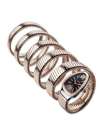 Shop Bvlgari Women's Lady Serpenti Tubogas 18k Rose Gold, Stainless Steel & Diamond Five-spiral Watch