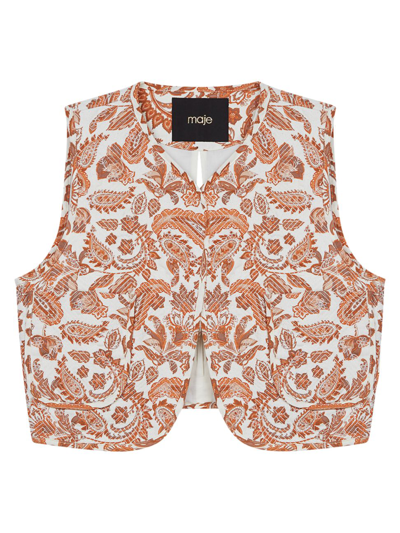 Shop Maje Women's Veracota Paisley Linen-blend Vest In Orange