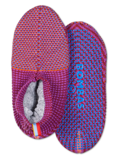 Jacquard Knit Grip Slippers In Maroon Jewel Purple