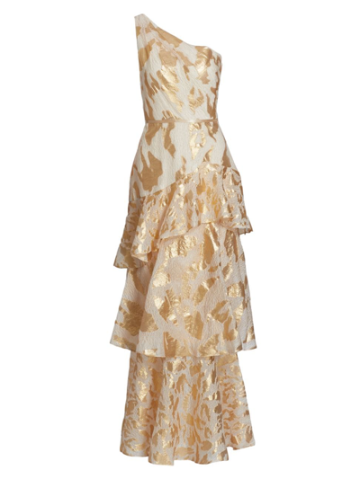 Shop Marchesa Notte Women's Tiered One-shoulder Gown In Champagne