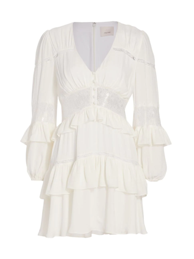 Shop Cinq À Sept Women's Sanya Ruffled Silk & Lace Dress In Ivory
