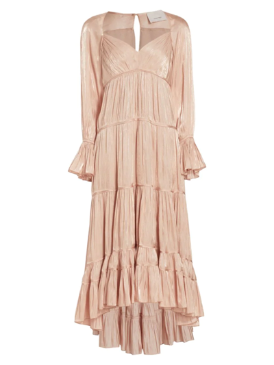 Shop Cinq À Sept Women's Nina Tiered Satin Midi Dress In Travertine