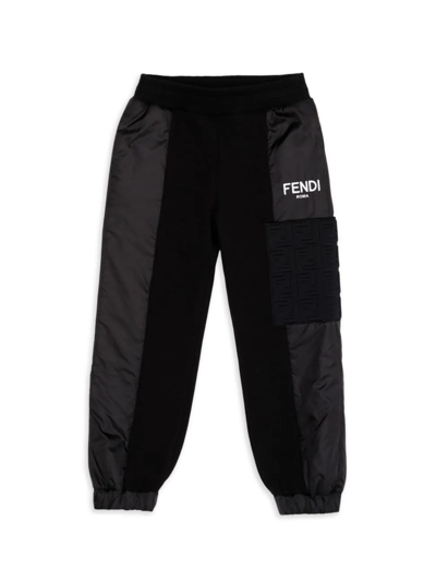 Shop Fendi Little Boy's & Boy's Contrast Panelled Logo Sweatpants In Black