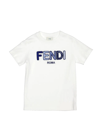 Shop Fendi Little Girl's & Girl's Embroidered Multi-pattern Logo T-shirt In White