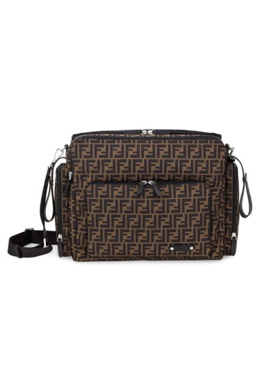 Shop Fendi Baby's Allover Logo Print Diaper Bag In Black Brown