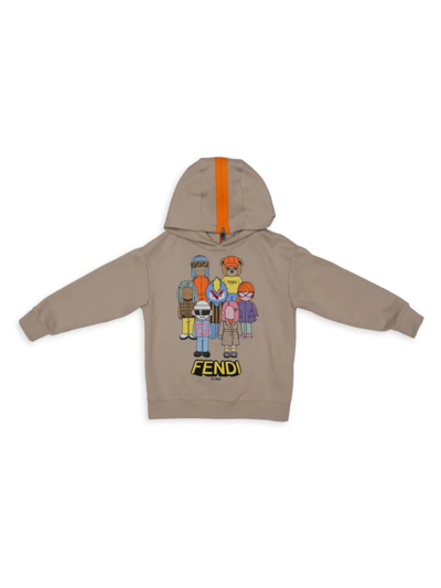 Shop Fendi Kid's Character Logo Hooded Sweatshirt In Almond