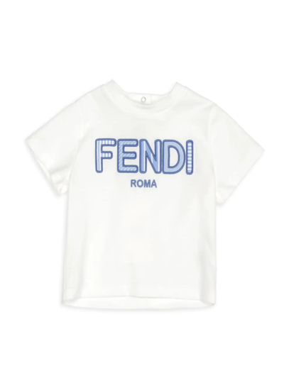 Shop Fendi Baby's Mixed-pattern Logo T-shirt In White Blue