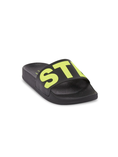 Shop Stella Mccartney Kid's Alter Nappa Logo Slide Sandals In Black