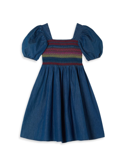 Shop Stella Mccartney Little Girl's & Girl's Multicolored Smock Chambray Dress In Denim