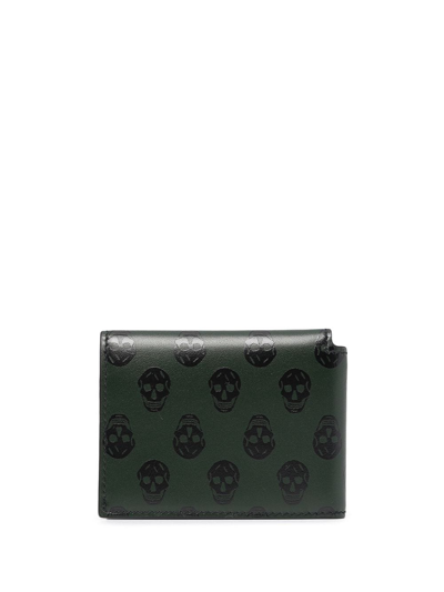 Shop Alexander Mcqueen Skull-print Leather Wallet In Green