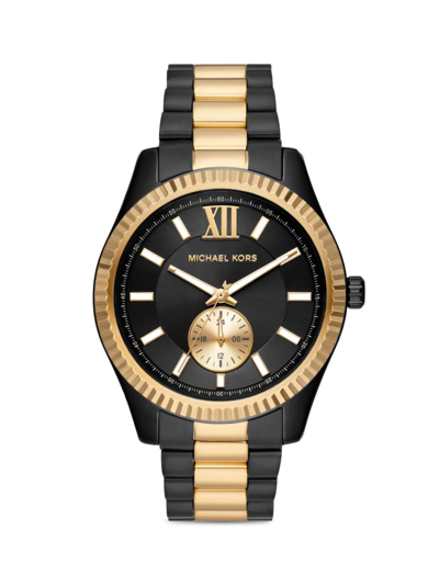 Michael Kors Lexington Multifunction Two-tone Stainless Steel Watch In Black /gold | ModeSens