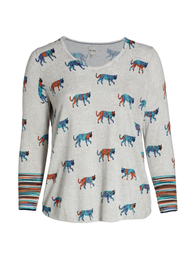 Shop Nic + Zoe, Plus Size Women's Loopy Leopards T-shirt In Blue Multi