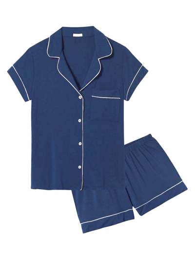 Shop Eberjey Gisele 2-piece Shortie Pajama Set In Indigo Blue Ivory