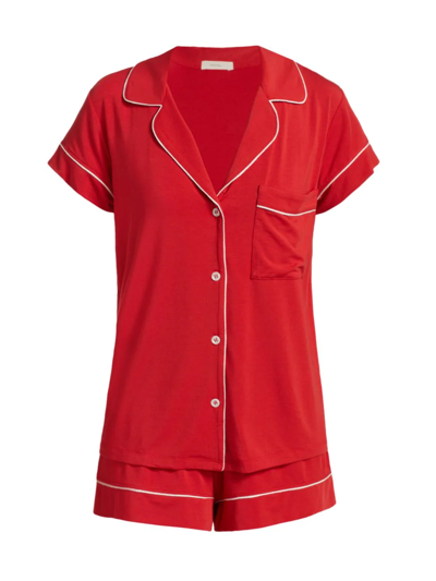 Shop Eberjey Gisele 2-piece Shortie Pajama Set In Haute Red Bone