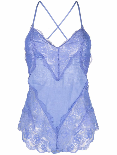Shop Zimmermann Floral-lace Detail Bodysuit In Blue