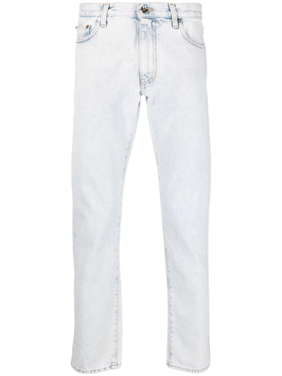 Off-white Diag-stripe Print Slim Fit Jeans In Blue