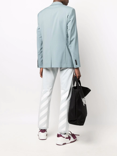 Off-white Diag-stripe Print Slim Fit Jeans In Blue