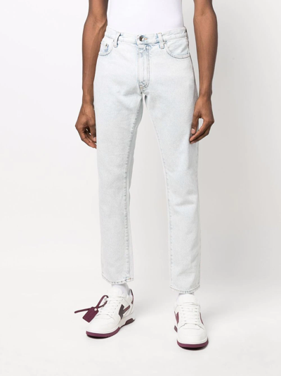 Shop Off-white Diag-stripe Print Slim Fit Jeans In Blue