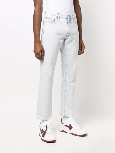 Off-white Diag-stripe Print Slim Fit Jeans In Blue