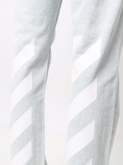 Shop Off-white Diag-stripe Print Slim Fit Jeans In Blue