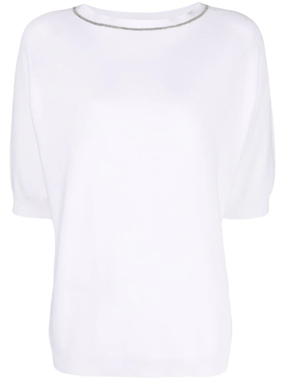 Shop Fabiana Filippi Metallic-trim T-shirt In White