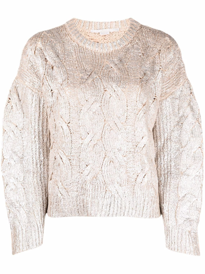 Shop Stella Mccartney Long-sleeve Cable-knit Jumper In Silver