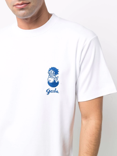 Shop Gcds Logo-embroidered Cotton T-shirt In White