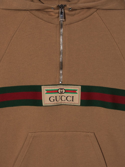 Shop Gucci Logo-patch Detail Hoodie Dress In Neutrals