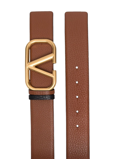 Shop Valentino Vlogo Signature Buckle Leather Belt In Brown
