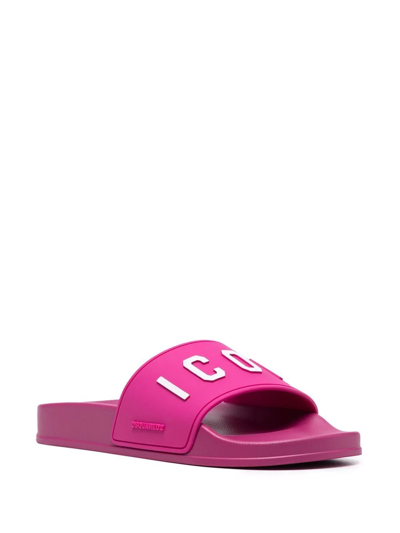 Shop Dsquared2 Icon-print Slip-on Slides In Pink