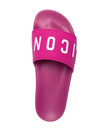 Shop Dsquared2 Icon-print Slip-on Slides In Pink