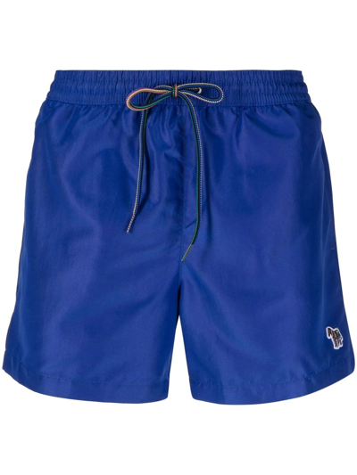 Shop Paul Smith Logo-patch Swim Shorts In Blue
