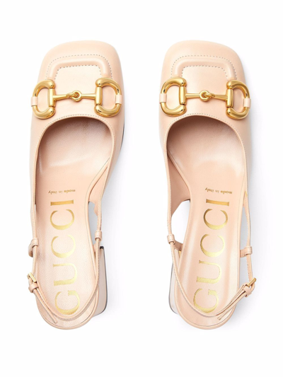 Shop Gucci Horsebit Mid-heel Slingback Pumps In Neutrals