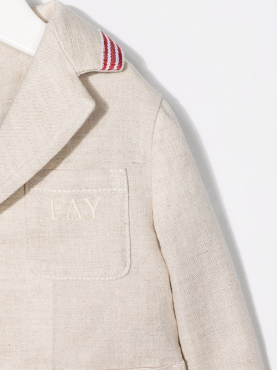 Shop Fay Embroidered-logo Single-breasted Blazer In Neutrals