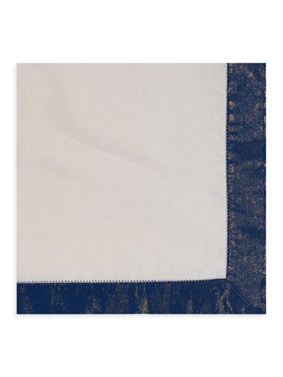 Shop Nomi K Shimmer Border Linen Napkin Set Of 4 In Blue