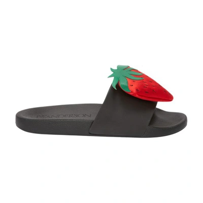 Shop Jw Anderson Pool Slides Strawberry In Black Scarlet