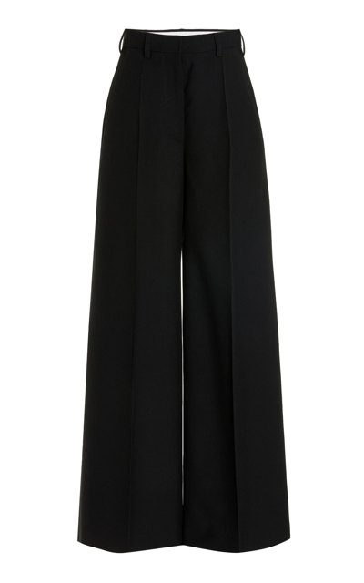 Shop Stella Mccartney Women's Pleated Wide Leg Wool Pants In Black