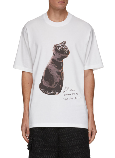 Shop Song For The Mute Porcelain Cat Print Oversized Cotton Jersey T-shirt In White
