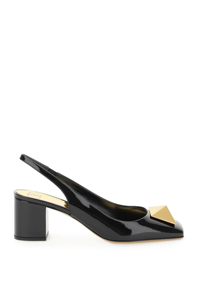 Shop Valentino One Stud Patent Leather Slingback Pumps In Black