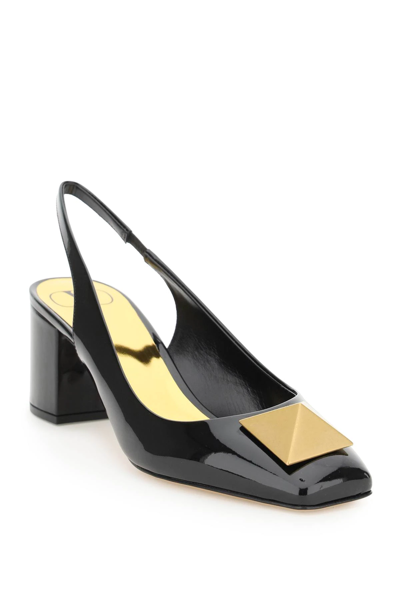 Shop Valentino One Stud Patent Leather Slingback Pumps In Black