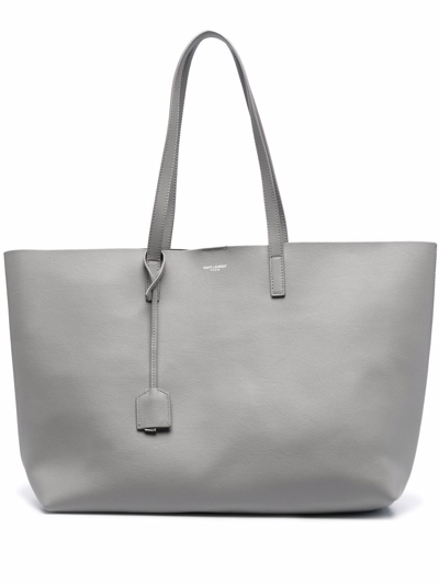 Shop Saint Laurent Large Leather Shopping Tote In Grey