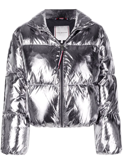 Shop Tommy Hilfiger Down-feather Puffer Jacket In Silver