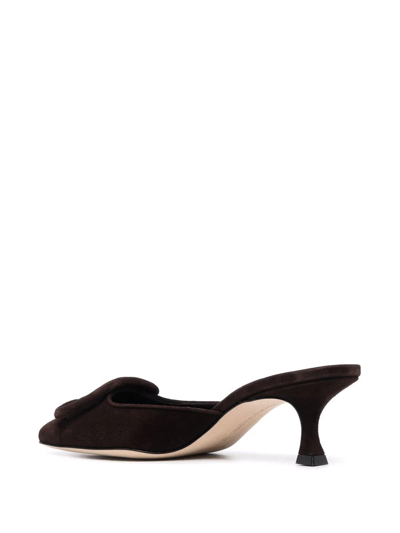 Manolo Blahnik Buckle-detail Suede Pumps In Brown