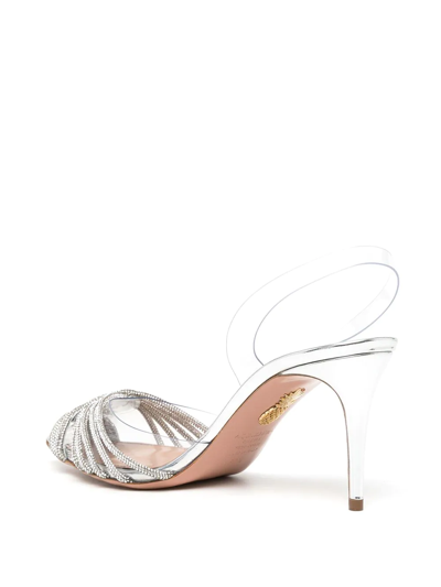 Aquazzura Gatsbi 105 Crystal-embellished Pvc And Metallic Leather Slingback Pumps In Silver
