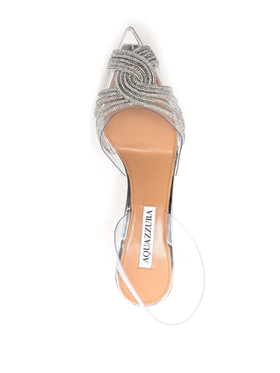 Aquazzura Gatsbi 105 Crystal-embellished Pvc And Metallic Leather Slingback Pumps In Silver