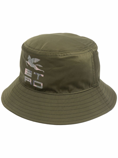 Shop Etro Logo-print Bucket Hat In Green