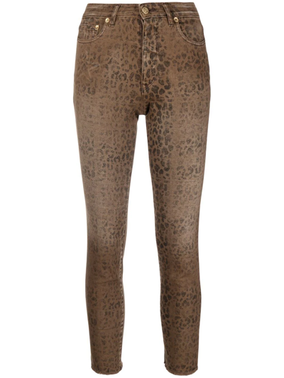 Shop Golden Goose Leopard-print Cropped Jeans In Brown