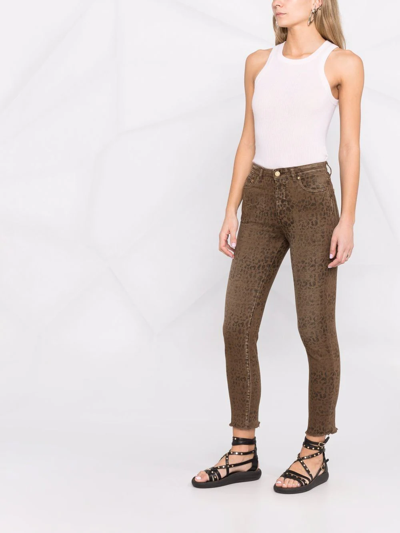 Shop Golden Goose Leopard-print Cropped Jeans In Brown