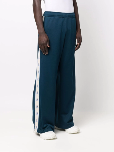 Shop Lanvin Embroidered-logo Straight-leg Track Pants In Blue