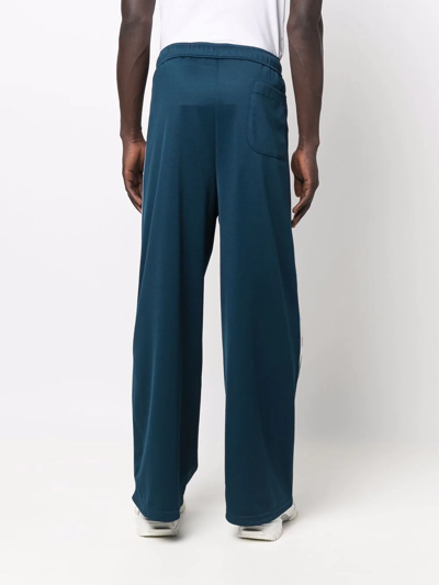 Shop Lanvin Embroidered-logo Straight-leg Track Pants In Blue